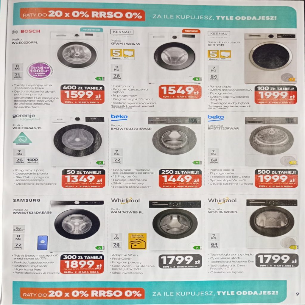 Może być zdjęciem przedstawiającym tekst „RATYDO DO H BOSCH TROWHE ZA ILE KUPUJESZ, TYLE ODDAJESZ! WGE03209PL KERNAU Howote Prakn KFWM 9604 KERNAU do ubran KFD7512 Me ท็รแดม ubran Zt TANIEJ! 1599 95 •Potpaciepia 1549 πa6 gorenje WNHETNSAS/ beko TANIEJ! 1999 9.0880-096 Prako BM3WFSU37015WAR beko Suszaiba BM3T37239WAR 1400 .Dodawian TANIEJ! 1349 zł 15Programdw ගஙர. 250 Zz TANIEJ! 1449 SAMSUNG Prog*emStorExpart" TRA5= 20,75500 ZŁ TANIEJ! 1999 zł 9IL95 R500 Whirlpool Praika WAM PL Bubble® Whirlpool Suazar WSD WBBPL иbl Zt TANIEJ! 1899 9,95ax 20paTo 5小 1799 skutecznia 0975=x B0BAFO.MESDO inwverterowy Zmysl Tatomingiadreate. 1799 zł 数98 20MR RATY DO Oświetlente RRSO ZA ILE KUPUJESZ, TYLE ODDAJESZ!”